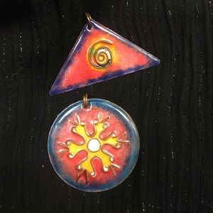 Two Copper Pendants - Embossed & Painted